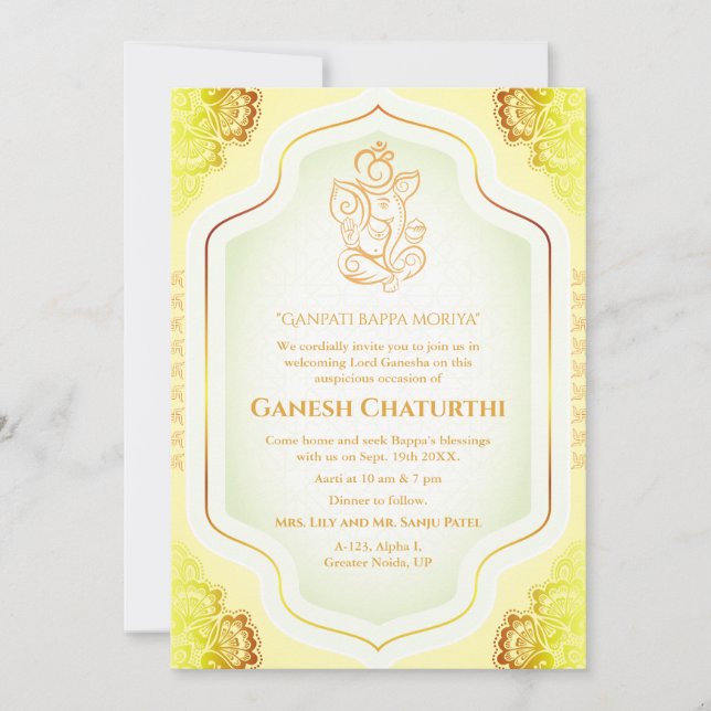 Convites Ouro Ganesh Chaturthi Puja (Frente)