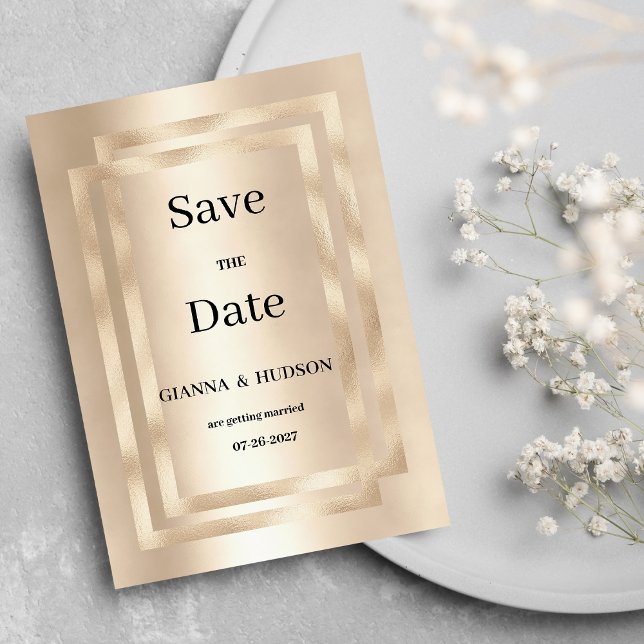 Convites Ouro geométrico de champanhe Elegante Guardar a Da (Elegant geometric champagne gold Save the Date )