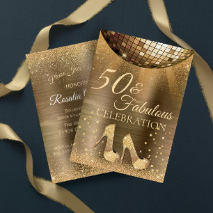 Convites Ouro Glam 50 e Disco Ball de Chocolate Fabuloso