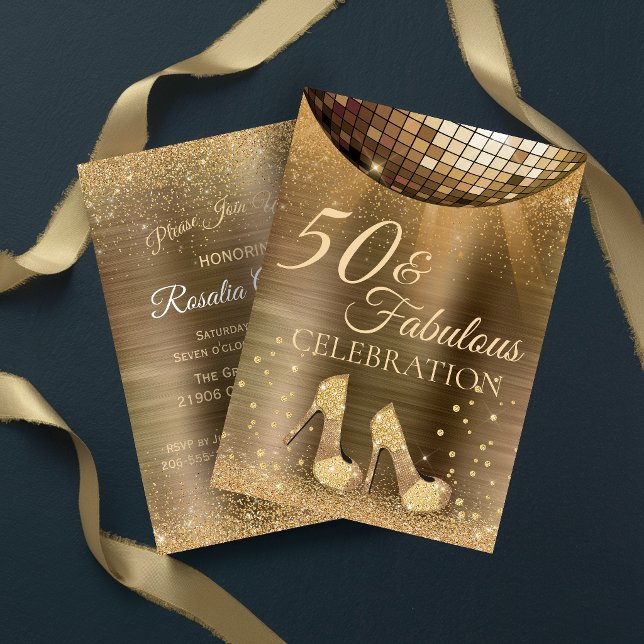 Convites Ouro Glam 50 e Disco Ball de Chocolate Fabuloso (Gold Glam 50 and Fabulous Disco Ball Chocolate Invitation)