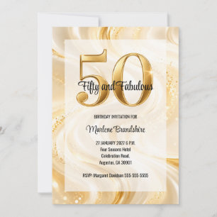 Convites Ouro Glimmer Swirl 50 e Fabuloso Aniversário