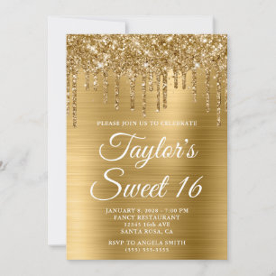 Convites Ouro Glitter Gold Foil Sweet 16