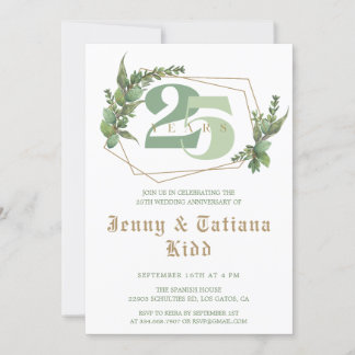 Convites Ouro Greenery Frame 25 de Casamento Aniversário