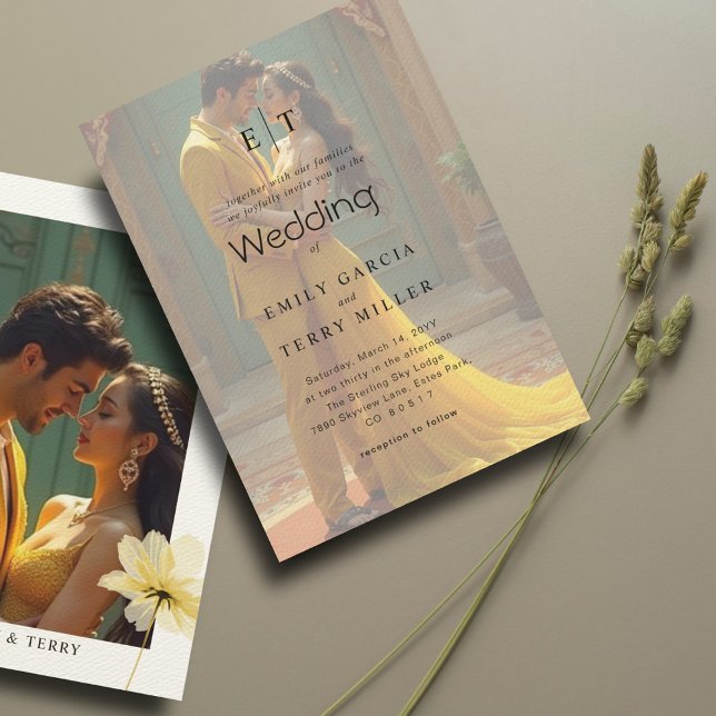 Convites Ouro Hour Grace Overlay Foto & Casamento Monograma (Criador carregado)