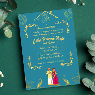 Convites Ouro Indígena Hindu Griha Pravesh