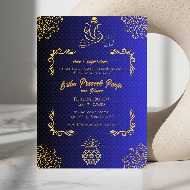 Convites Ouro Indígena Hindu Griha Pravesh (Criador carregado)
