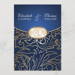 Convites Ouro Jazmene Filigree Invitation-indigo