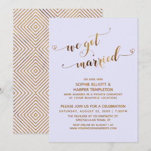 Convites Ouro & Lavanda Festa Pós-Casamento Nós Nos Casamos