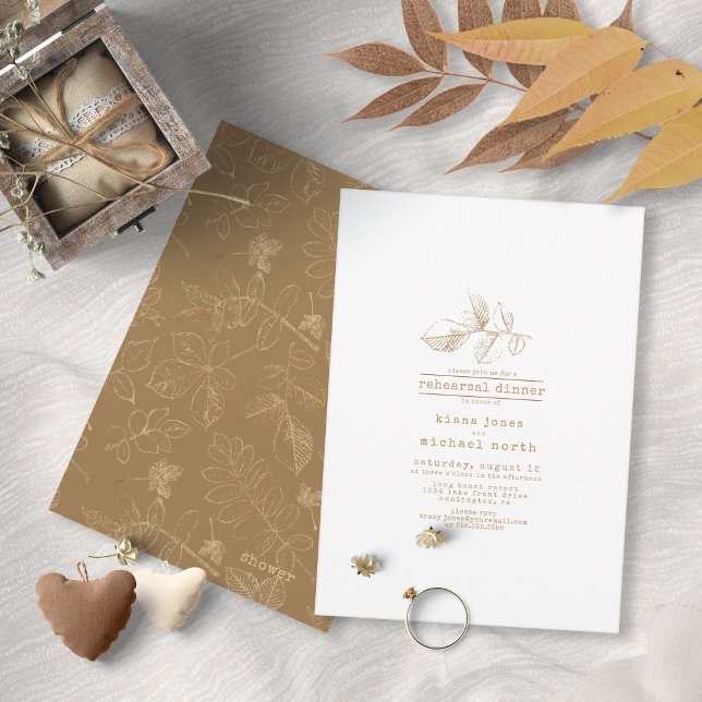 Convites Ouro Leaf Wedding ID655 (Front/Back In Situ)