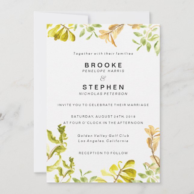 Convites Ouro Leafy Bower Wedding (Frente)