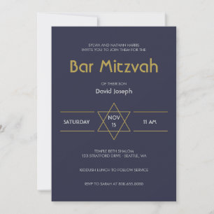 Convites Ouro Magen marinho azul David Bar Mitzvah