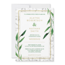 Ouro Marble Wedding Invitation, Greenery