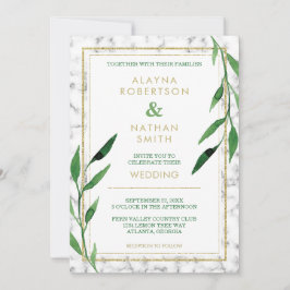 Convites Ouro Marble Wedding Invitation, Greenery