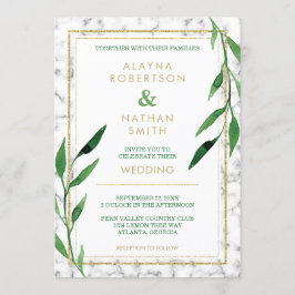 Convites Ouro Marble Wedding Invitation, Greenery