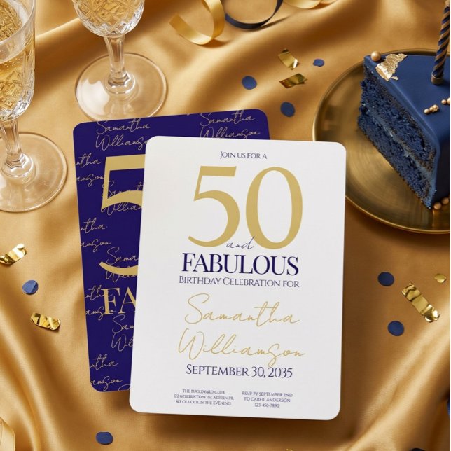 Convites Ouro Marinho 50 e Fabuloso | 50º Aniversário Simpl (Criador carregado)