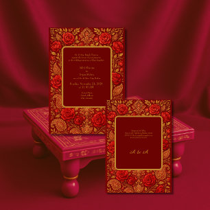 Convites ouro Maroon Rosa manga Paisley Hindu Casamento 