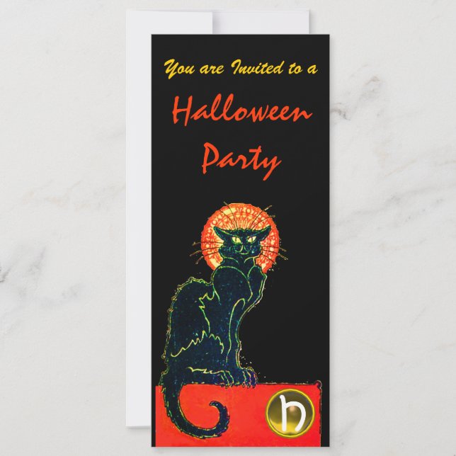 Convites Ouro MONOGRAMA DO PARTIDO BLACK CAT HALLOWEEN (Frente)