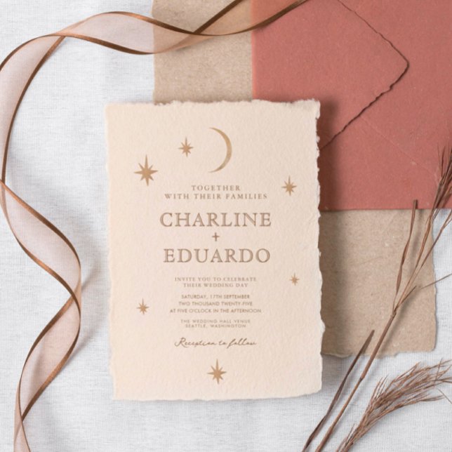 Convites Ouro Moon Celestial Boho Casamento Qr Code (Criador carregado)