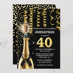 Convites Ouro negro de ouro espumante de 40 marcos