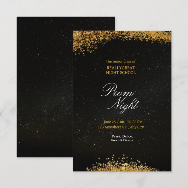 Convites Ouro Noite do Baile de formatura Elegance (Frente/Verso)