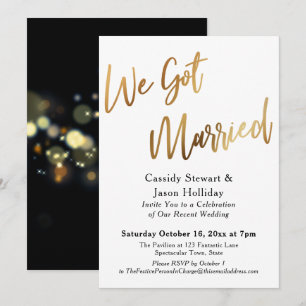 Convites Ouro Nós Casamos Bokeh Fundo Preto Recepção