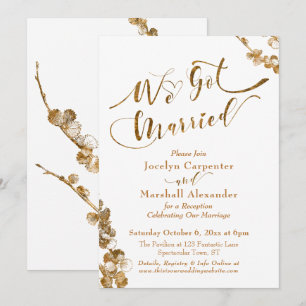 Convites Ouro Nós Casamos com Botânicos em Branco