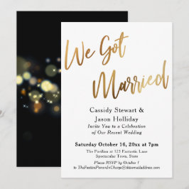 Convites Ouro Nós nos Casamos Bokeh Preto Recepção de Volta