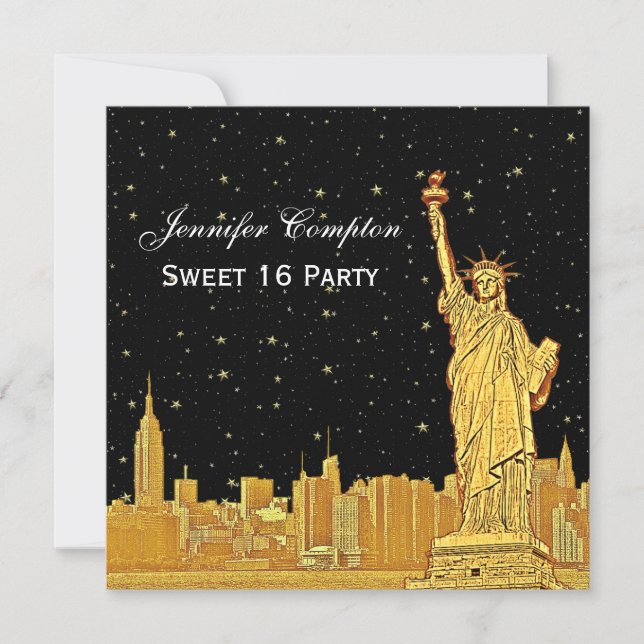Convites Ouro NYC Horizonte #2 Etch Estrela DIY BG SQ Doce  (Frente)