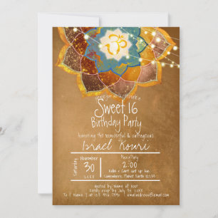 Convites Ouro Om Flor Mandala Design Sweet 16 Dourado