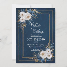 Convites Ouro Opulento Azul Marinho Branco Rosa Floral Casa