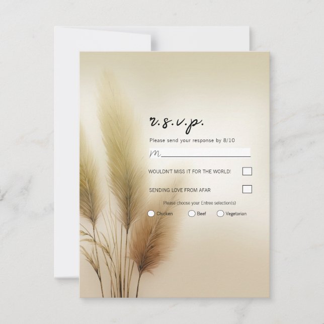 Convites Ouro Pampas Grass Bohemian Boho Wedding RSVP (Frente)
