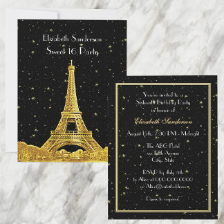 Convites Ouro Paris França Silhueta #2 Bk Estrela Doce 16 V