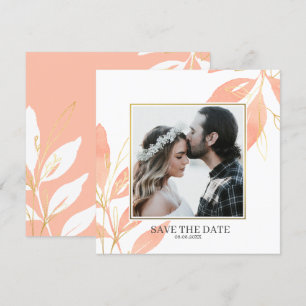 Convites Ouro Peach Watercolor Floral Salvar a Data