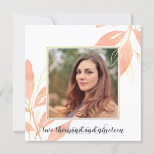 Convites Ouro Peach Watercolor Graduação Floral