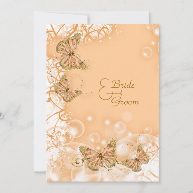 Convites Ouro pêssego casamento noivado aniversário (Frente)