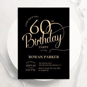 Convites Ouro Preto Aniversário de 60 anos Grafia Elegante