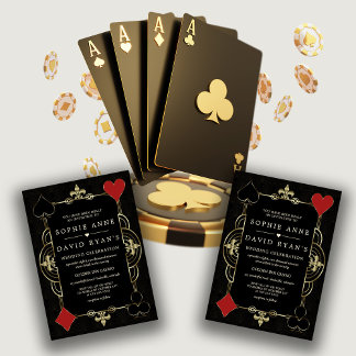Convites Ouro Preto Art Deco Casino Vegas Poker Casamento
