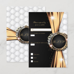 Convites Ouro Preto & Branco Resposta para Casamento de Lux