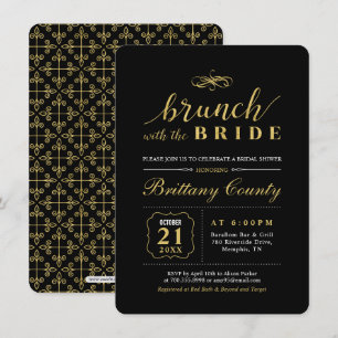 Convites Ouro & Preto   Brunch de Noiva de Casamento Elegan