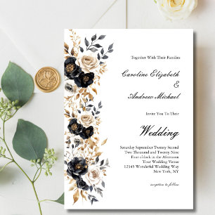 Convites Ouro Preto Floral Elegante Casamento Aquarela