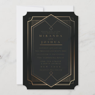 Convites Ouro Preto Luxo Elegante Casamento Art Déco