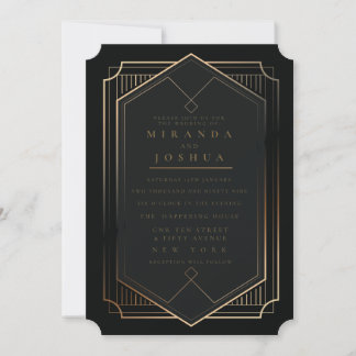 Convites Ouro Preto Luxo Elegante Casamento Art Déco