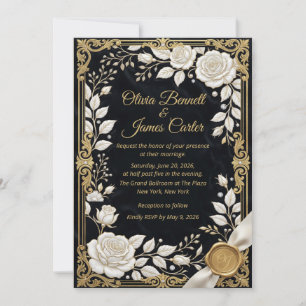 Convites Ouro Preto Rosa Branca Luxo Elegante Formal