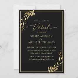 Convites Ouro Quic de Casamento Virtual Moderno Preto