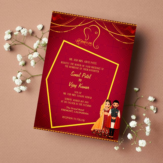 Convites Ouro Real do Casamento Hindu de Ganesha (Criador carregado)