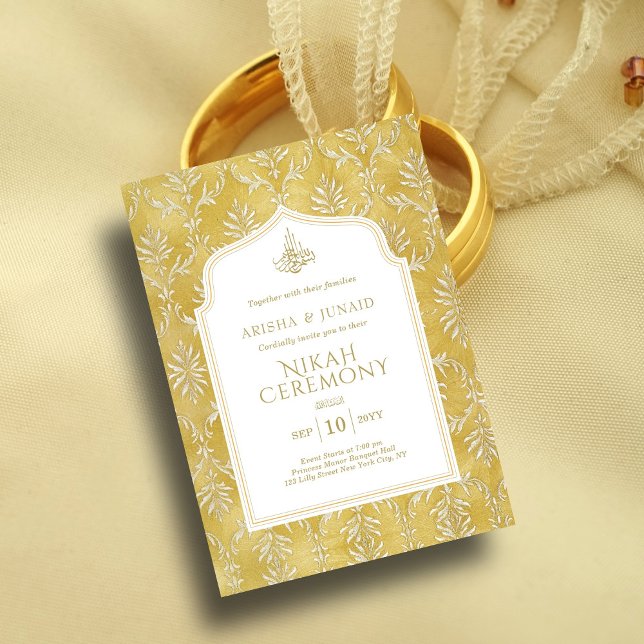Convites Ouro Real Islâmico Damask Muslim Nikah Wedding (Criador carregado)