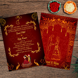 Convites Ouro Real Peacock Maroon, Hindu Indiano Casado