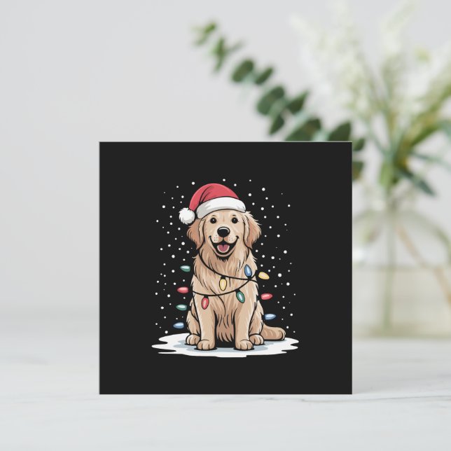 Convites Ouro Retriever Papais noeis de Natal Luzes de Árvo (Em pé/Frente)