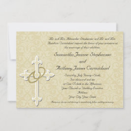 Convites Ouro Rings com Cruz, Elegante Amor Cristão