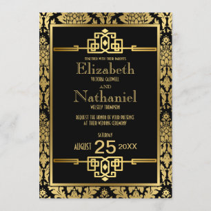 Convites Ouro Romance 1920 Art Convocação de Casamento